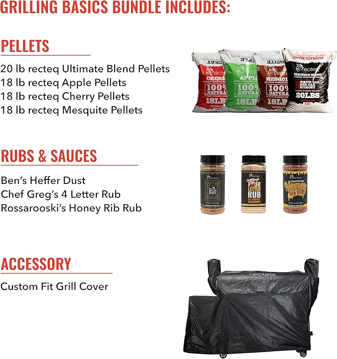 recteq DualFire 1200 Wood Pellet Smoker Grill, Wi-Fi Electric Pellet Grills, Dual Chambers for Hot and Fast + Low and Slow Cooking, DualFire 1200 + Grilling Basics Bundle