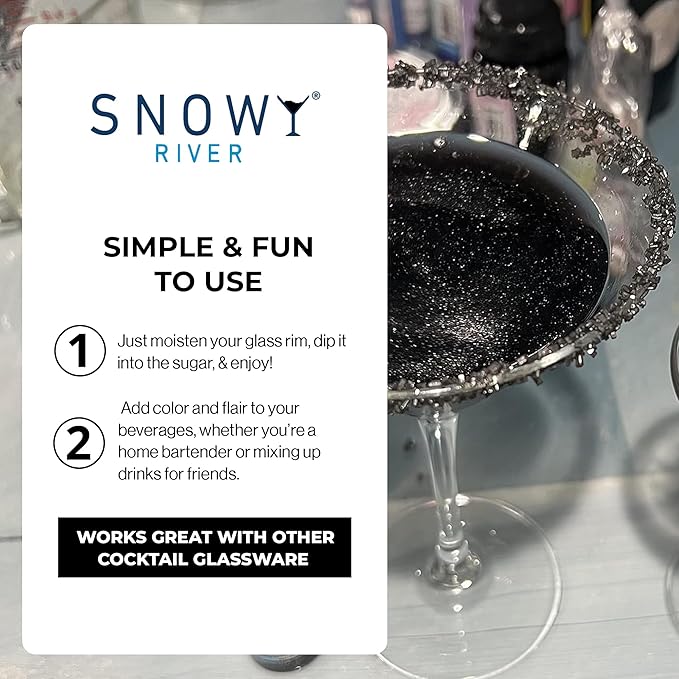 Snowy River Black, Cocktail & Margarita Sugar Rimmer - Vibrant Naturally Colored Sugar for Cocktail Rimming, Baking & Decorating, Medium Crystal - 16oz