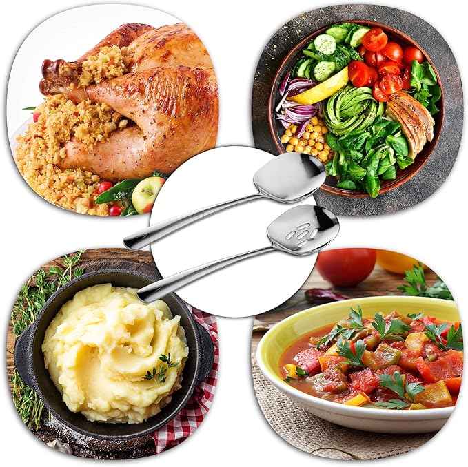 SOLEADER Extra Large Slotted Spoons for Cooking,12 Inch Stainless Steel Slotted Spoon, Slotted Cooking Spoon,Serving Spoon,Buffet Serving Utensils,Spoons Silverware,Pack of 6