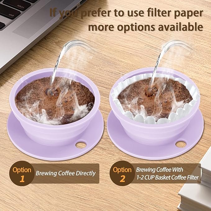 3 Pack Collapsible Travel Pour Over Coffee Maker Camping, Paperless Travel Collapsible Pour Over Coffee Dripper Kit, Silicone Reusable Coffee Strainer Pour Over Cup