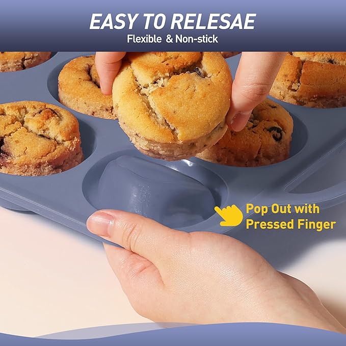 2 Packs 24 Cups Silicone Muffin Pan with Metal Reinforced Frame Mini Size Cupcake Pan Tray Egg Bites Silicone Circle Cookie Molds Muffin Tin Tart Pans Baking Sheet Set for Breakfast Sandwiches