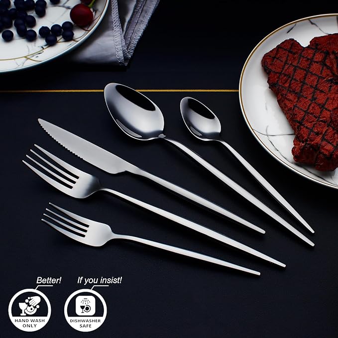 20 Piece Luxury Silverware Set for 4 Black Mirror-Polished 18/10 Stainless Steel Heavy Flatware Set Modern Cutlery Set Knife/Fork/Spoon with Gifts for Home & Restaurant