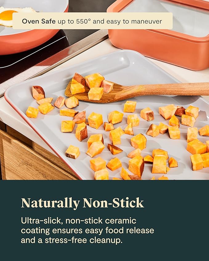 Caraway Non-Stick Ceramic Baking Sheet - Naturally Slick Ceramic Coating - Non-Toxic, PTFE & PFOA Free - Perfect for Baking, Roasting, and More - Medium (15" x 10") - Black