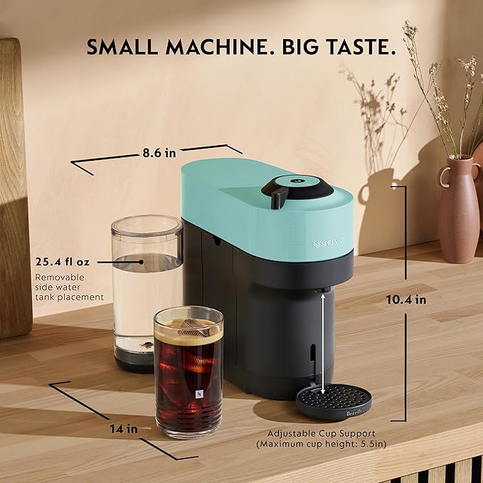 Nespresso Vertuo Pop+ Coffee and Espresso Maker by Breville with Milk Frother, Aqua Mint
