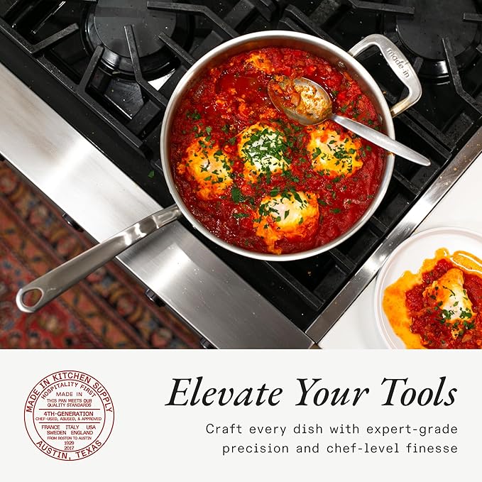 Made In Cookware - 3.5 Quart Stainless Steel Saute Pan - 5 Ply Stainless Clad - Professional Cookware - Induction Compatible - Crafted in Italy