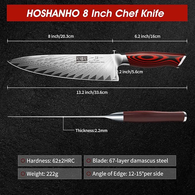 HOSHANHO 8 Inch Damascus Chef Knife, Professional Japanese Damascus Super Steel Kitchen Knife, Ultra Sharp Cooking Knife with Ergonomic G10 Handle