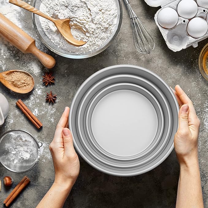 LAST CONFECTION 3-Piece Round Cake Pan Set - Includes 4", 6" and 8" Aluminum Pans 2" Deep