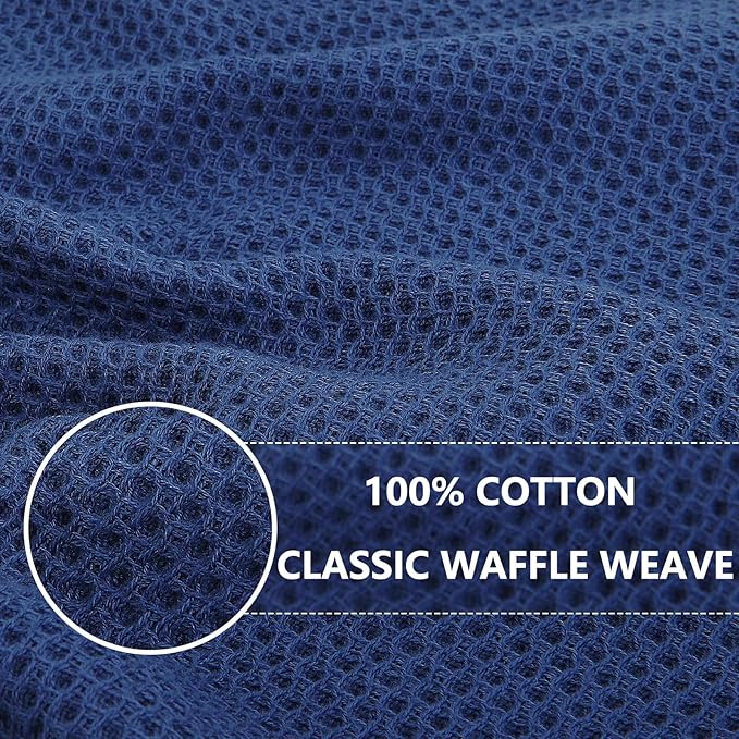 Homaxy 100% Cotton Waffle Weave Kitchen Dish Cloths, Ultra Soft Absorbent Quick Drying Dish Towels, 12 x 12 Inches, 24-Pack, Navy Blue