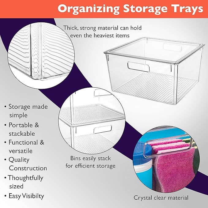 ClearSpace Plastic Storage Bins with Lids XL – Perfect Kitchen Organization or Pantry Storage – Fridge/Cabinet Organizers