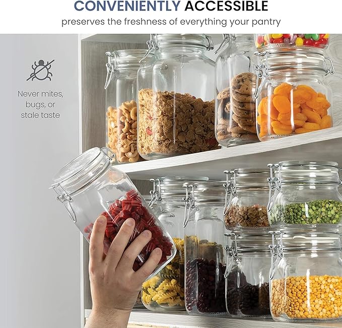 Bormioli Rocco Fido 5L Glass Jar - 169oz Airtight Storage with Metal Clamp & Rubber Gasket - Ideal for Fermentation, Home Canning, Dry Food Storage - Great for Kitchen Organization, Made in Italy