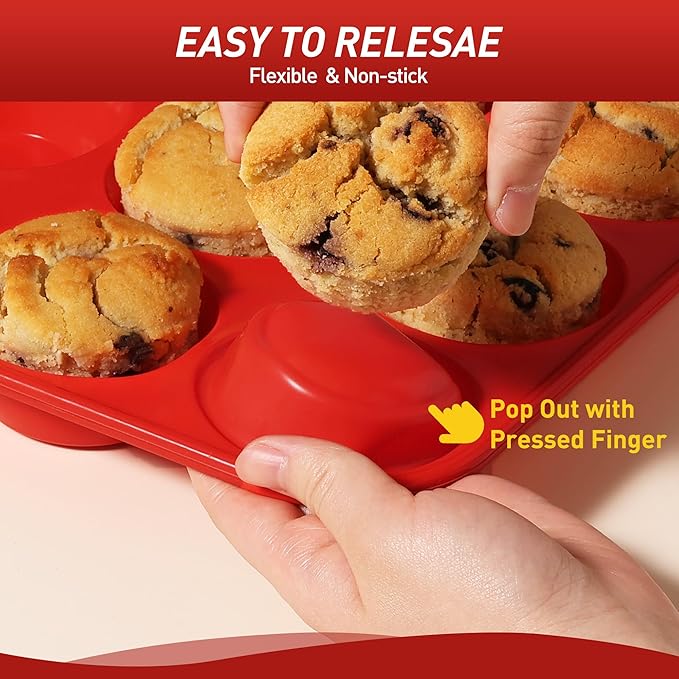 2 Pack 6 Cups Silicone Mini Muffin Pan with Metal Reinforced Frame Silicone Molds Cupcake Cake Baking Pans Cookie Baking Chocoflan Cupcake Mold Cake Molds Kitchen Baking Mom Gift Home Essentials