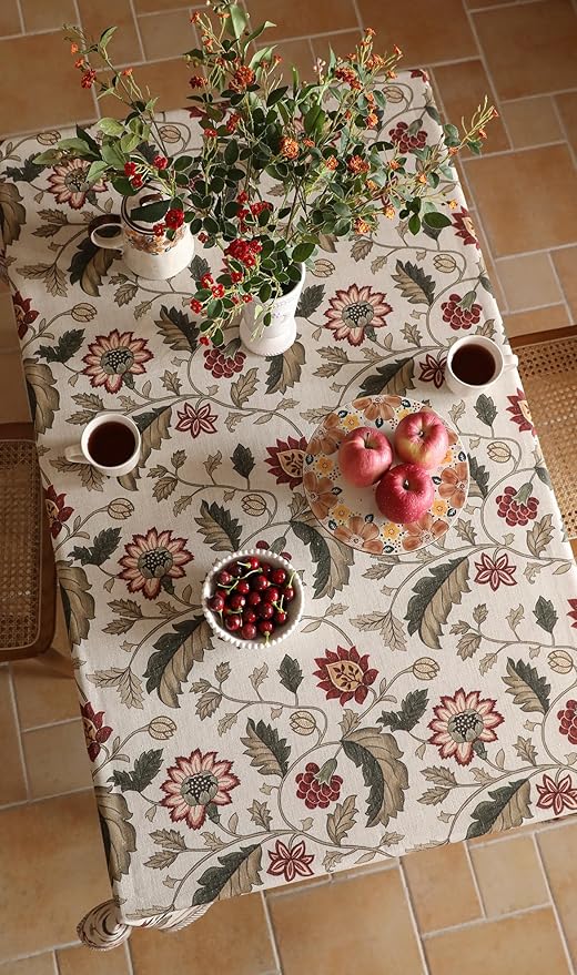 ISAENNE Designer Provence Floral Square Tablecloth,Linen Colorful Washable Indoor Table Cloth,Durable Home Decor Tablecloths for Dining Thanksgiving Kitchen Christmas,67"*67"-Ratina