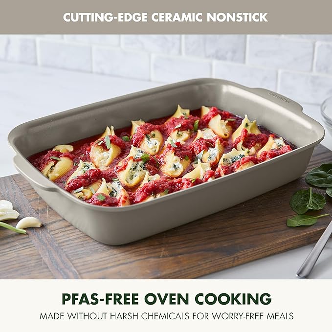 GreenPan Premiere Ovenware Healthy Ceramic Nonstick 13" x 9" Rectangular Baking Pan, PFAS-Free, Warp-Free Bakeware, Durable Quick Heating, Oven & Broiler Safe to 600F, Dishwasher Safe, Taupe