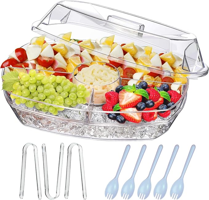 INNOVATIVE LIFE Fruit Trays for Serving for Party, 15 Inch Appetizer Serving Tray on Ice, Party Platters for Serving Food, Clear
