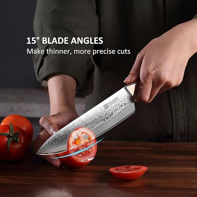 PAUDIN Damascus Chef Knife, 8 Inch Kitchen Knife, 67 Layers Damascus Steel Knife Japanese VG10 Core, Professional Chefs Knife with Ergonomic G10 Handle