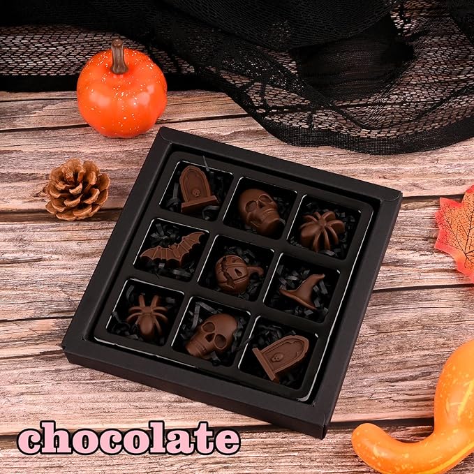 Actvty Halloween Chocolate Silicone Mold, 4 Packs Candy Gummy Molds of 18 Cavity with Skull Pumpkin Ghost Witch Hat Bat Spider Tombstone Shapes for Baking Chocolate Gummy Jelly Dessert