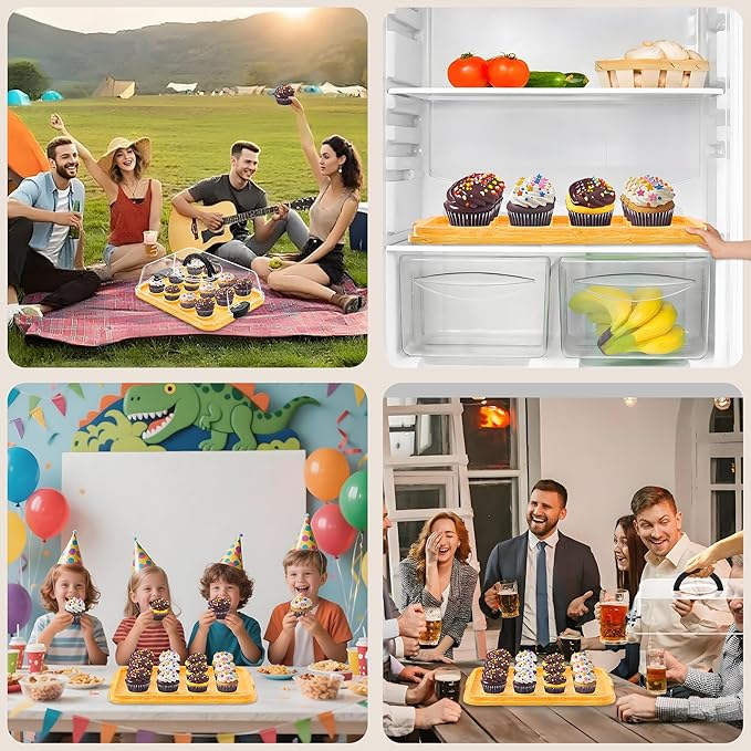 MinBoo Reusable Bamboo Cupcake Storage for Birthday Holiday Party Bakery Supplies Containers Portable 12 Standard-Size Cupcakes with Heightened Transparent Lid & Carry Handle