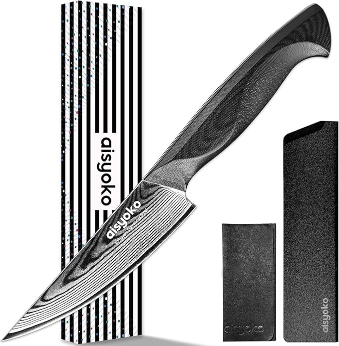 4.5 Inch Paring Knife, Damascus Steel Chef Knife with Ergonomic G10 Handle, VG10 High Carbon Steel, Professional Kitchen Knife for Fruit Vegetable Carving, Ultra Sharp Blades