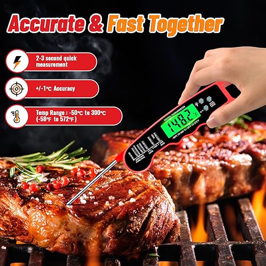Meat Thermometer Digital, Instant Read Meat Thermometer with Backlight & Magnet for Kitchen, Beef, Grill, Turkey,IP67 Waterproof Cooking Thermometer，Suitable as Stocking Stuffers for Men