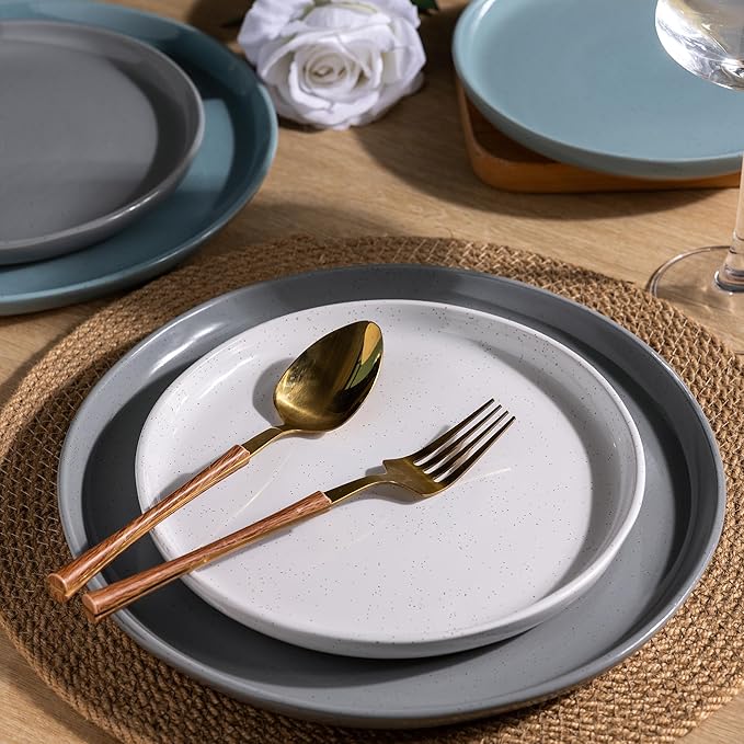 AmorArc Ceramic Dinnerware Sets for 4, 12 Pieces Handpainted Plates and Bowls Set with Rustic Terracotta Underside, Scratch Resistant Stoneware Dishes Set, Dishwasher & Microwave Safe, Multi-Color