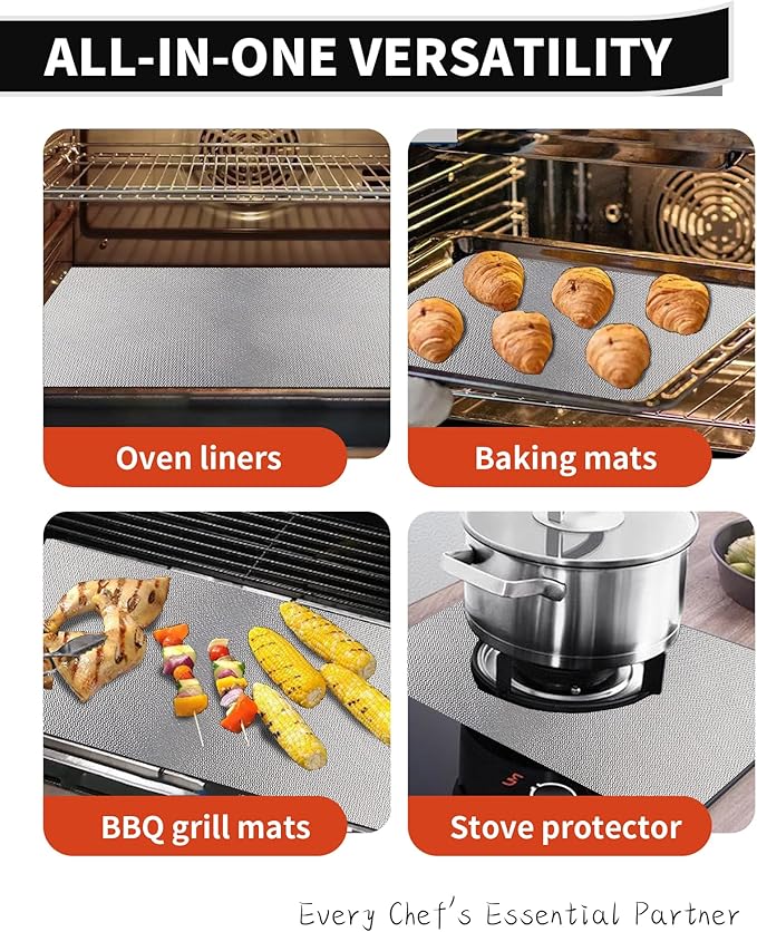 Oven Liners for Bottom of Oven - 2 Pack Large Heavy Duty Oven Mats, 17"x 25" Reusable Matt Liner for Electric, Gas, Toaster Ovens & Grills, BPA & PFOA Free, Kitchen Essentials, Silver