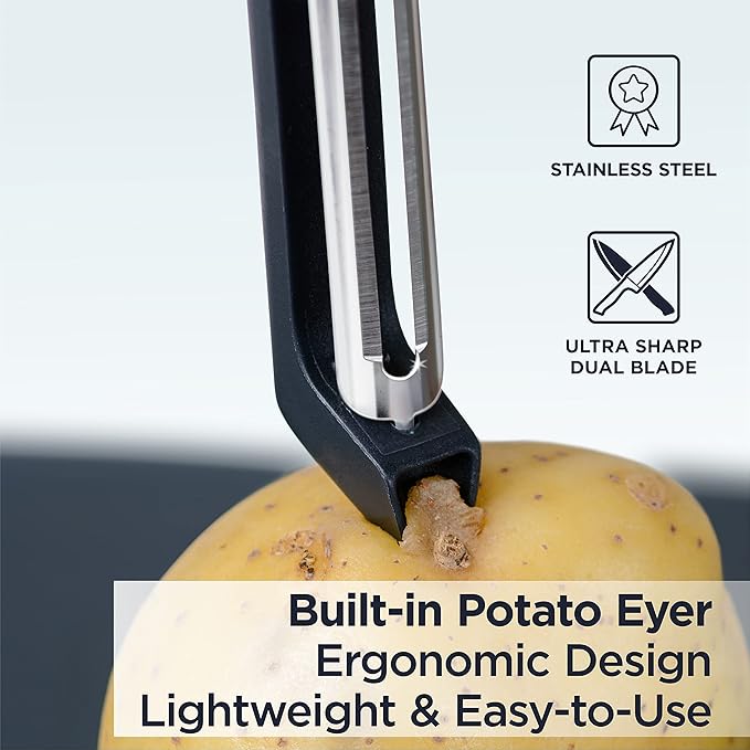 Deiss PRO Swivel Vegetable Peeler - Sharp Stainless Steel Peeler With Easy Non-Slip Hand Grip, Potato Peelers For Kitchen, Fruit, Carrot, Apple, Veggie, Kiwi, Durable, And Dishwasher Safe (ORANGE)