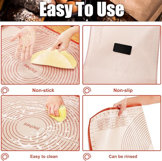 Silicone Pastry Mat 34x26 Inch - Nonstick Baking Mat Perfect for Dough, Pastry, Pie Crust, Fondant, Bread, Cookies, Pasta, Pizza