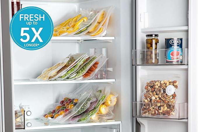 Vacuum Sealer Bags for Food, 12 PCS Reusable Sous Vide Bags BPA Free, Vacuum Zipper Bag with Universal Air Valve, Food Storage Bag for Meal Prep, Dishwasher Microwave & Freezer Safe