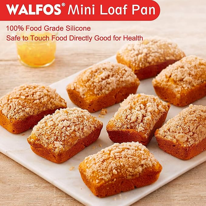 Walfos Silicone Mini Loaf Pans, Non-Stick Mini Bread Pans, 9 Cavities Silicone Bread Baking Mold, Perfect for Mini Loaf, Cake, Bread and Meatloaf, Food Grade & BPA Free, Set of 2