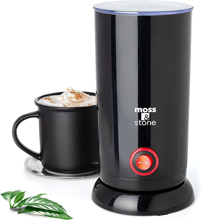 Moss & Stone Electric Milk Frother Latte Art Steamer, Electric Cappuccino Machine And Milk Warmer, Hot Foam Maker and Milk Warmer for Latte, Cappuccinos, Macchiato, Hot Chocolate Milk