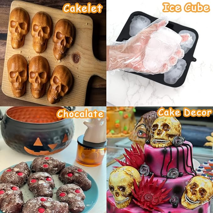 FreeNFond Halloween Baking Skull Cake Pan Molds, Silicone Pirate Cakelet Tin
