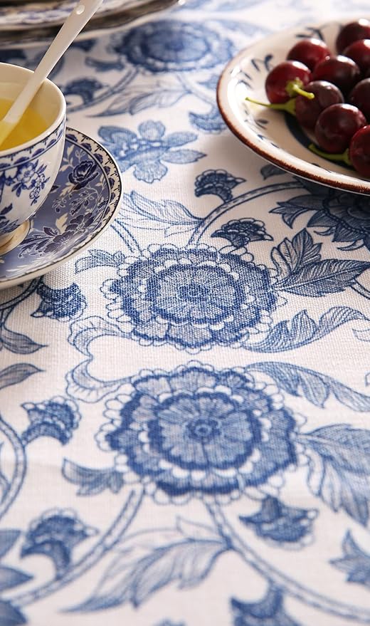 patdrea Designer Vintage Blue Rectangle Tablecloth,Linen Anti-Wrinkle Paisley Pattern Farmhouse Table Cloth,Decor Table Cover Cloth for Kitchen Dining,Christmas,Thanksgiving,55"x87"-Lantang a