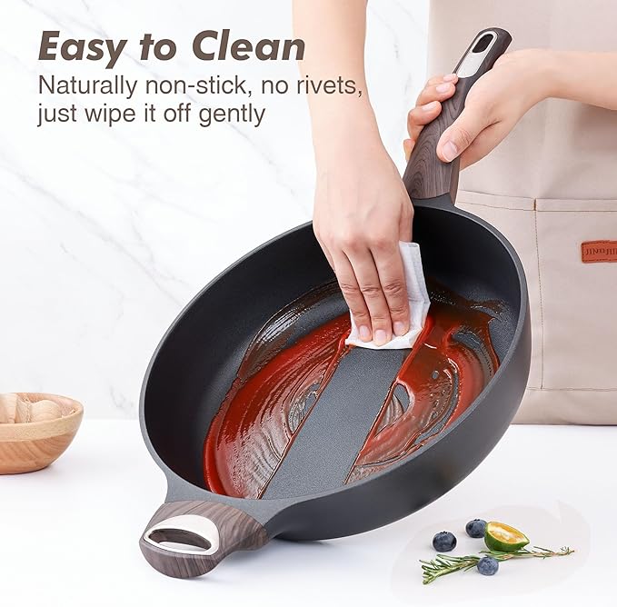 SENSARTE Nonstick Frying Pan Skillet with Lid, 12 Inch Large Deep Frying Pan, 5 Qt Non Stick Saute Pan with Cover, Induction Pan, Healthy Non Toxic Cooking Pan with Helper Handle, PFOA PFOS Free