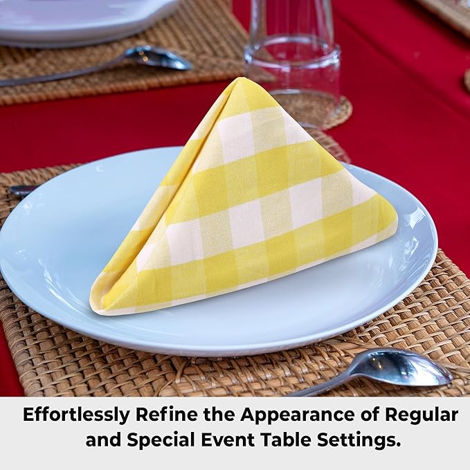 Urban Villa Cotton Dinner Napkins Set of 6, Highly Absorbent 20x20 Inches Premium Cloth Napkins Hotel Quality Reusable & Washable Table Dinner Napkins for Home & Weddings - Yellow/White, Checks