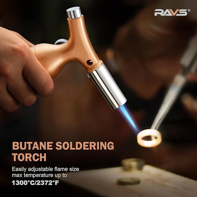 RAVS Butane Torch Lighter with Solid Copper Design, Kitchen Torch Lighter with Adjustable Flame, Refillable Creme Brulee Torch for Cooking, Soldering, Birthday Gifts for Women Men, Butane Not Included