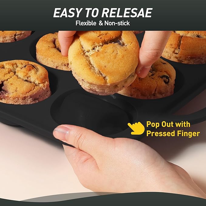 2 Packs 12 Cups Silicone Muffin Pan with Metal Reinforced Frame Regular Size Cupcake Tray Egg Mold Wedding Day Engaged Engagement Hostess Couple Newly Wed House Christmas Married Unique Gift