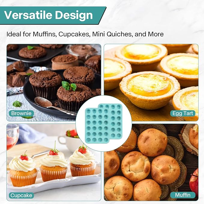 2-Pack Light Blue 24-Cup Ceramic Mini Muffin Pan – Non-Stick Muffin Tin, PFOA-Free, Healthy Baking, Perfect for Cupcakes, Breakfast Treats & Party Delights