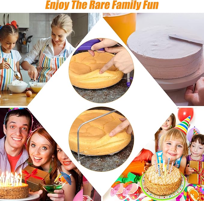 Boao 3 Pieces Kitchen Baking Tools, Adjustable Cake Levelers, Double Wire Cake Slicer Levelers and Stainless Steel Knife with Plastic Handle for Wedding Birthday Leveling and Molding