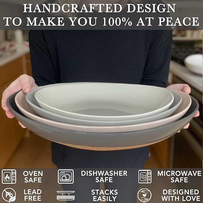 Mora Ceramic Large Serving Bowls- Set of 2 Oval Platters for Entertaining. Modern Kitchen Dishes for Dinner, Fruit, Salad, Turkey, etc. Oven, Dishwasher Safe, 55/35 oz, 13.5" / 11.8" - Neutrals