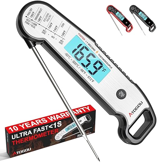 Professional Food & Meat Thermometer, 1 Sec Instant Read & ±0.5℉ Accuracy Driven by Thermocouple Sensor. IP67 Waterproof Digital Thermometer for Cooking, BBQ, Grill Gifts for Men Him Dad Birthday