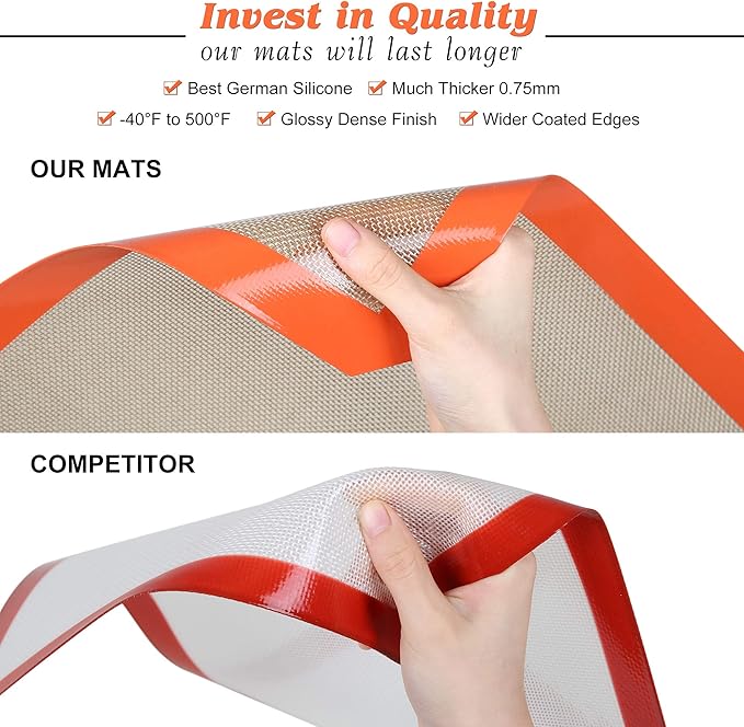 Silicone Baking Mats for Quarter Sheet - Best German Silicone - Non Slip Silicone Baking Sheet, Non Stick Reusable Silicone Mats for Baking, Oven Liner, Counter Mat