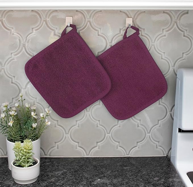 RITZ Terry Potholder & Hot Pad: Unparalleled Heat Resistant, Durable 100% Cotton – Ergonomically Designed for Optimal Grip – Easy-Care Machine Washable – 4-Pack, Beet