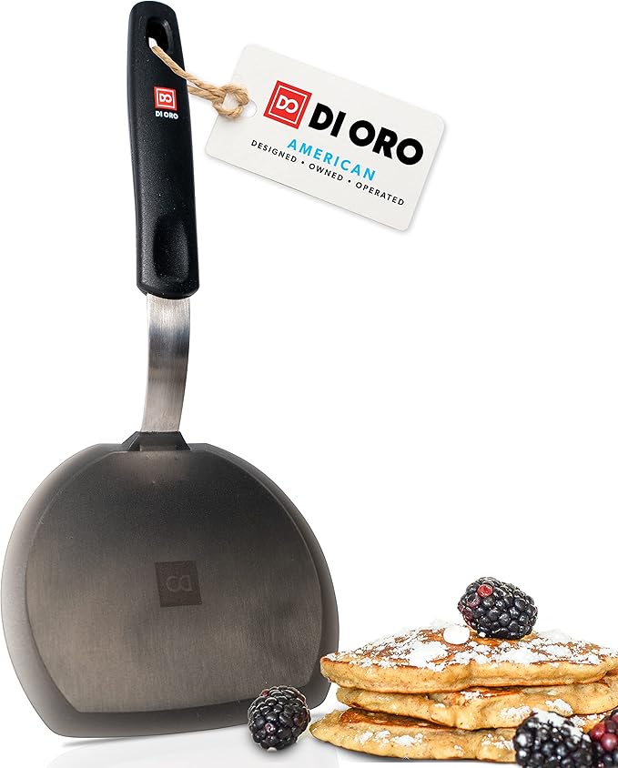 Silicone Turner Pancake Spatula - Nonstick Cookware Safe 600°F Heat-Resistant Flexible & Thin Cooking Flipper for Eggs - Reinforced Stainless Steel Core - BPA Free & Dishwasher Safe by DI ORO