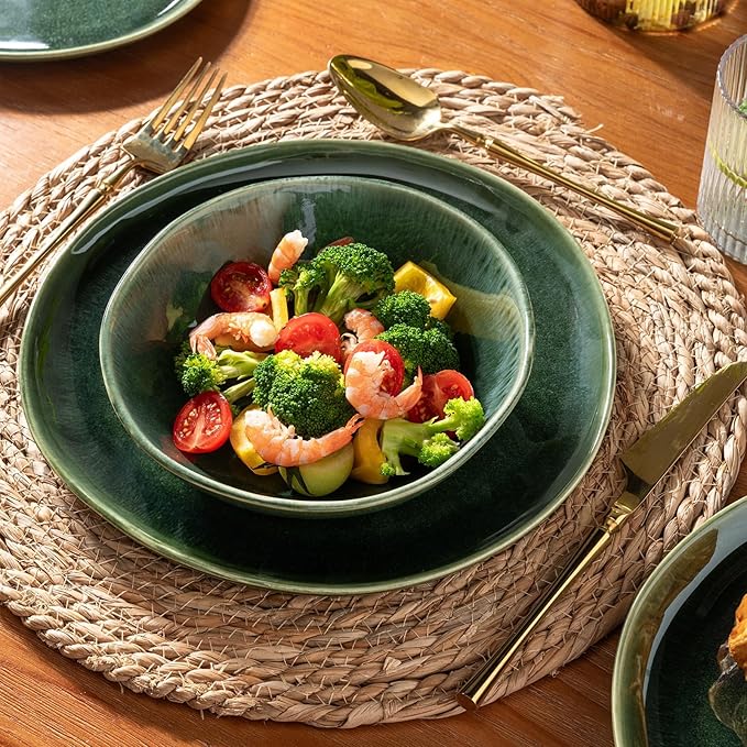 AmorArc Ceramic Dinnerware Sets,Handmade Reactive Glaze Stoneware Plates and Bowls Set,Highly Chip and Crack Resistant | Dishwasher & Microwave Safe Dishes Set,Service for 4 (12pc)