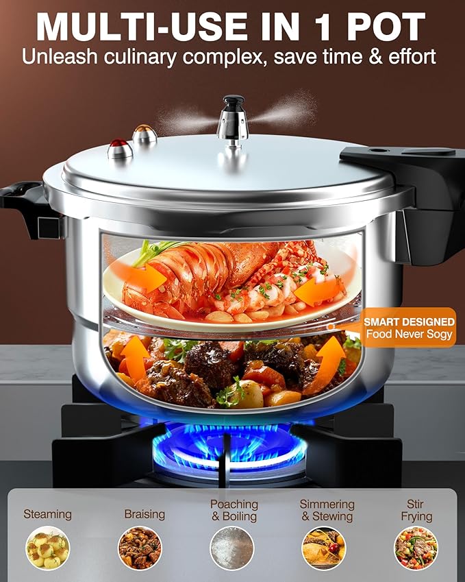 WantJoin 4QT Aluminum Pressure Cooker w/Release Valve & Multiple Protective Devices,Pressure Canner Compatible with Gas & Induction Cooker,Canner Rack Included