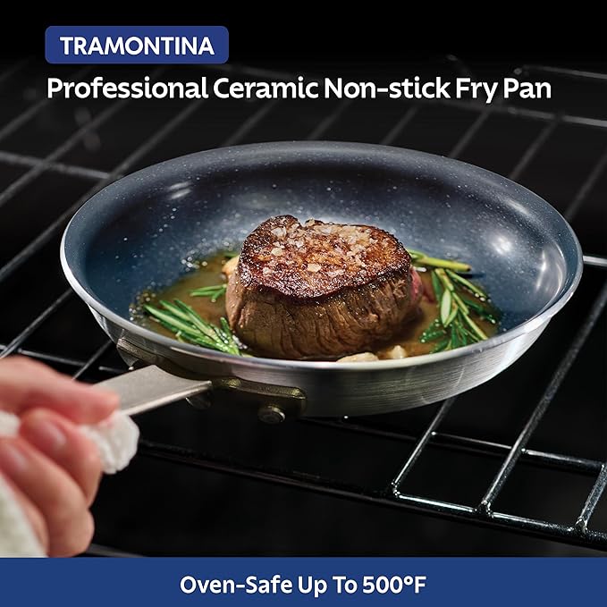 Tramontina Professional 8-Inch Ceramic Non Stick Small Frying Pan, Heavy-Gauge Aluminum Skillet with Nonstick Coating, Dishwasher and Oven Safe, Black