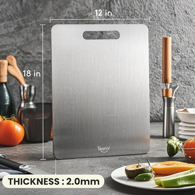 New Titanium Cutting Board - 100% Pure Titanium Cutting Boards For Kitchen,Easy to clean, Double-sided food-grade Cutting Board For Cutting Meats, Fruits And Vegetables（18 * 12）