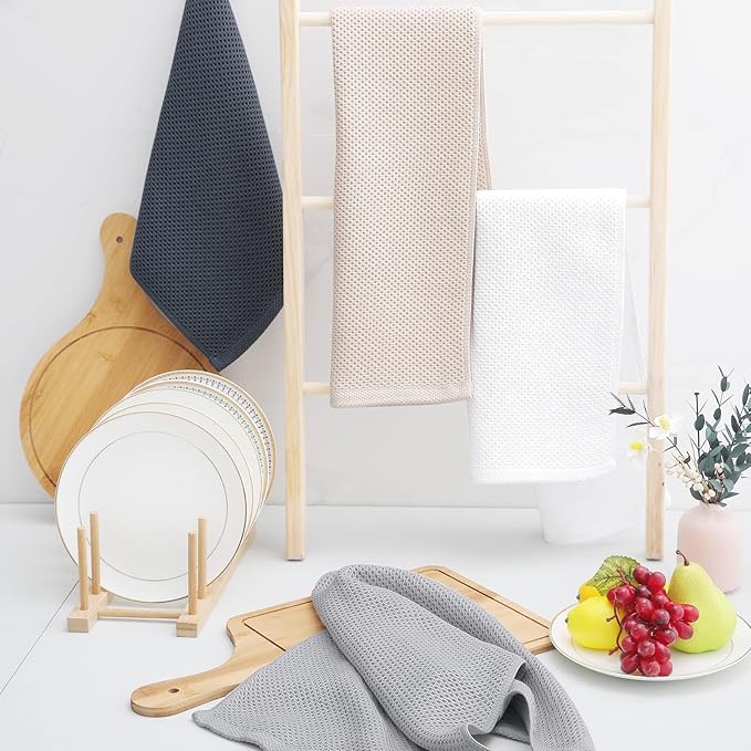 Homaxy 100% Cotton Waffle Weave Kitchen Dish Towels, Ultra Soft Absorbent Quick Drying Cleaning Towel, 13 x 28 Inches, 6-Pack, White