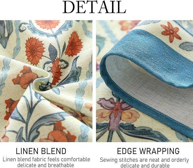 ISAENNE Designer Linen Elegant Extra Long Rectangle Tablecloth,Colorful Floral Bohemian Table Cloth,Wrinkle Resistant Decor Tablecloths for Dining Thanksgiving Kitchen,63"*110"-Floralsea A