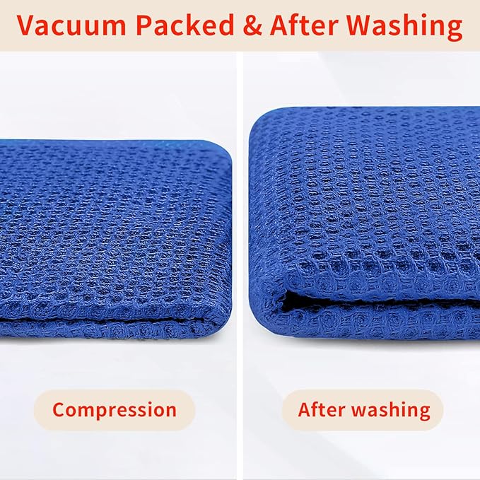 Homaxy 100% Cotton Waffle Weave Kitchen Dish Towels, Ultra Soft Absorbent Quick Drying Cleaning Towel, 13 x 28 Inches, 8-Pack, Blueberry
